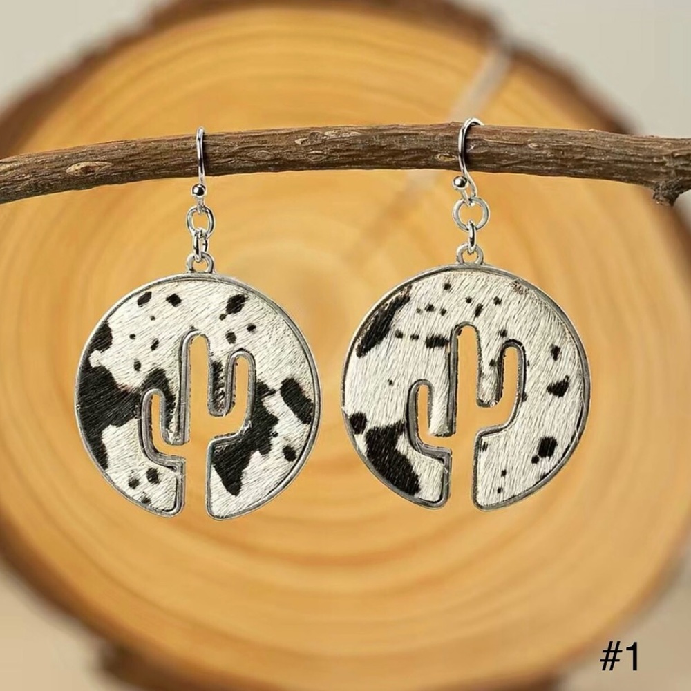 #1 | Cowhide Dangle Earrings with Cactus 🌵 Cutout